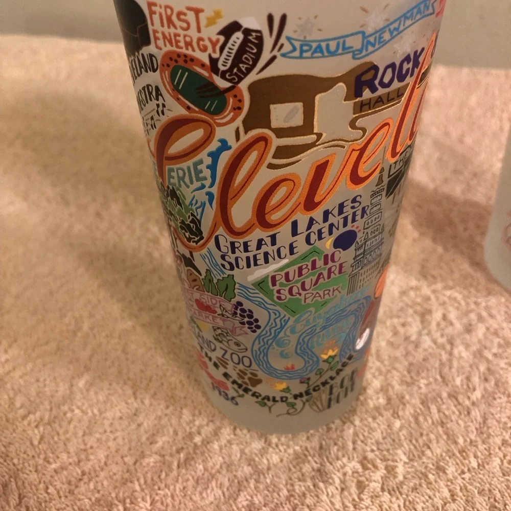 Lot of 2 6” Frosted Ohio & Cleveland Souvenir Glasses